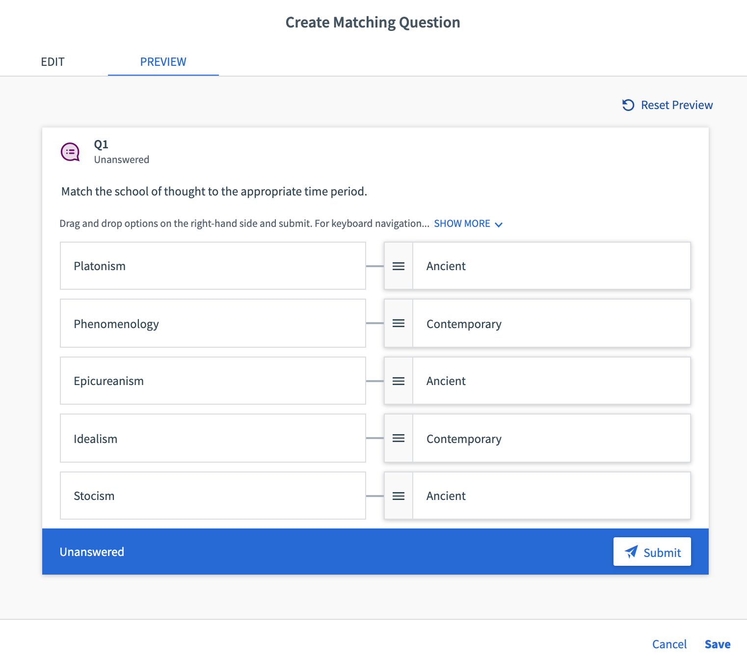 Educator Matching Questions
