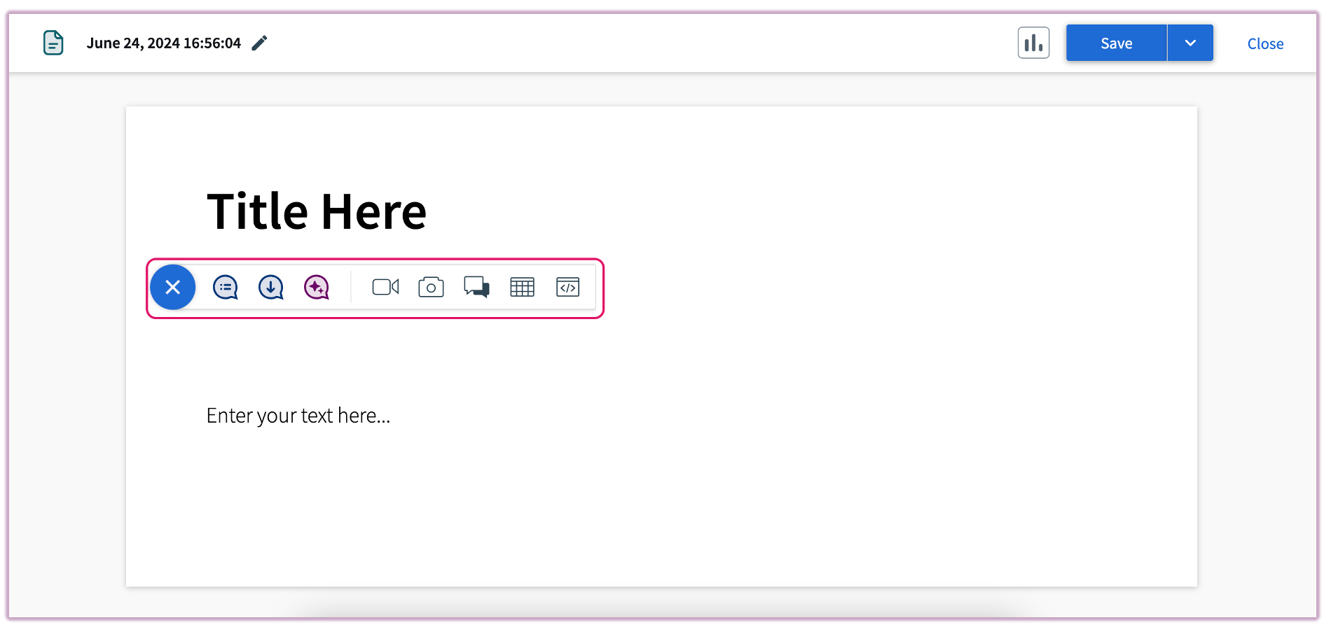 The interactive elements toolbar visible in a Top Hat Page showing icons for questions, media, and tables.