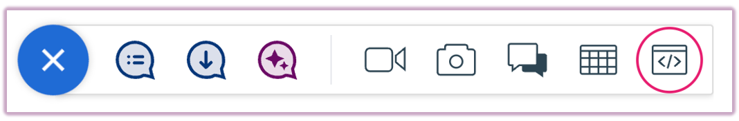 The interactive elements toolbar with the globe-shaped iFrame icon highlighted at the far right.