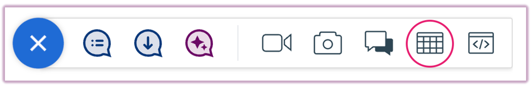 The toolbar highlighting the table icon.