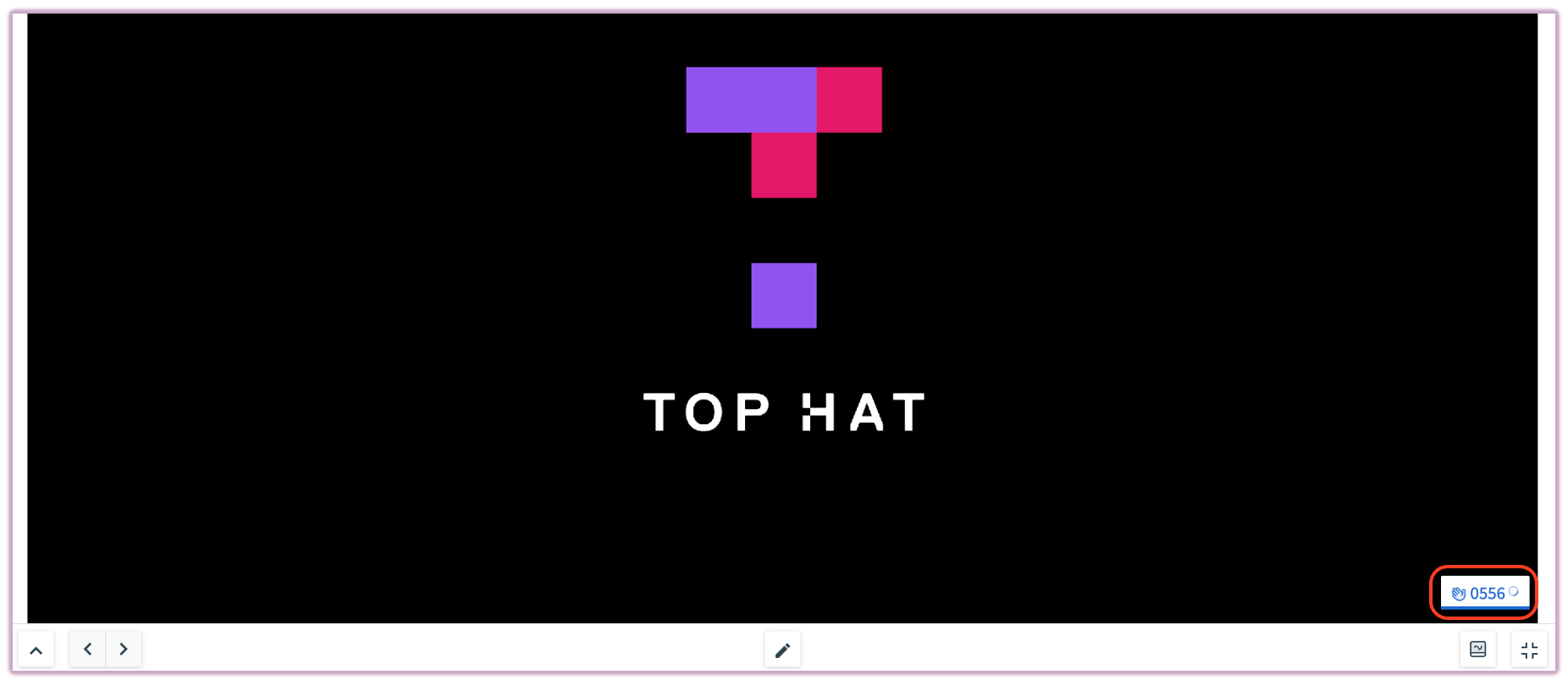 [Top Hat presentation slide with a minimized 4-digit attendance code in the bottom right corner]
