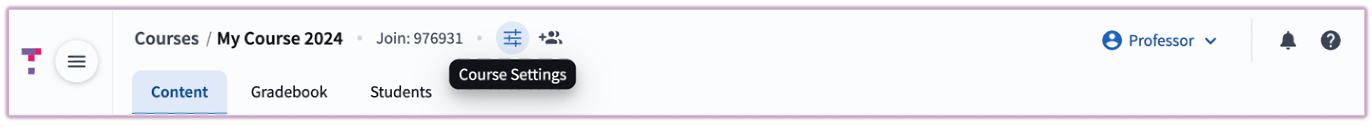The course navigation bar highlighting the gear icon for Course Settings.