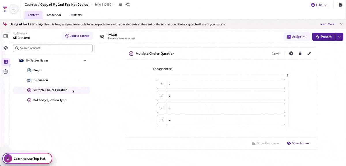 An animated demonstration of selecting multiple items in the content tree and clicking the blue 'Assign' button.