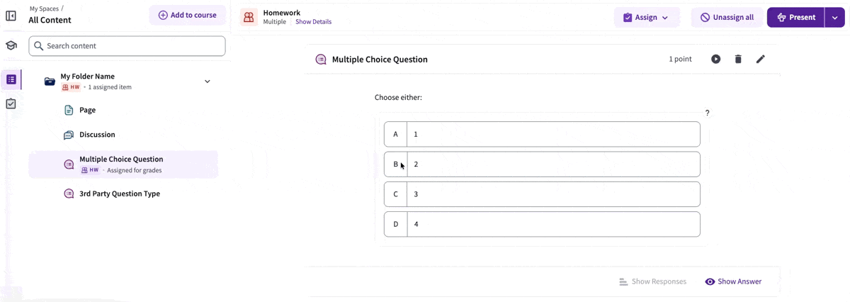 An animated demonstration of expanding the 'Show Details' menu to see different student assignment statuses.
