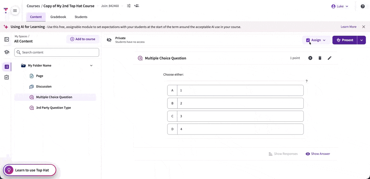 The student selection modal showing a search bar and a list of students with individual checkboxes.