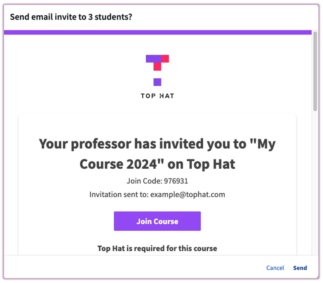 A preview of the student invitation email containing a 'Get Started' button and course details.