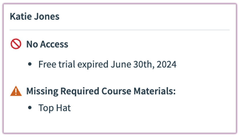 Detail view of a single student's enrollment status.
