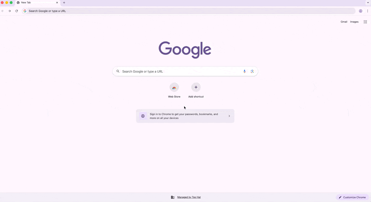 Animation showing how to navigate to the 'About Google Chrome' menu in browser settings.