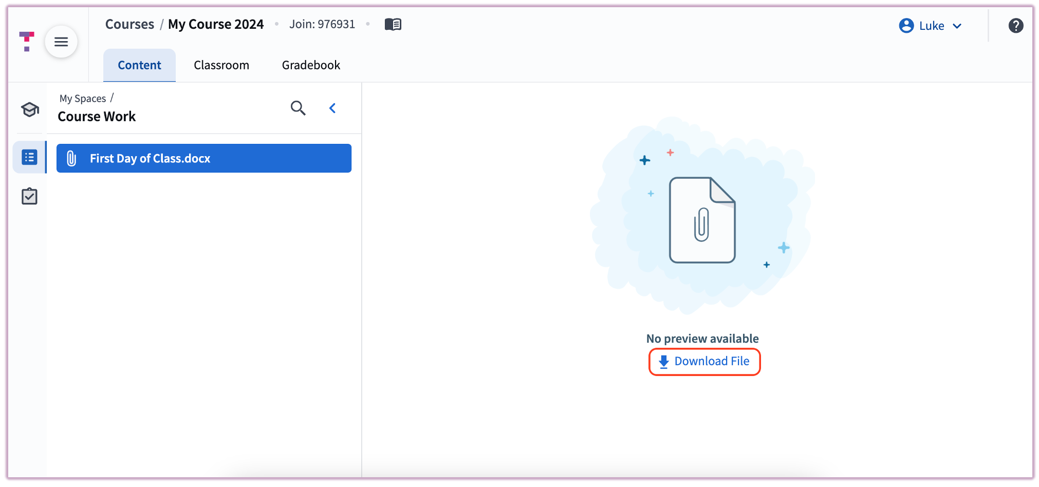 A file resource in the Content tab with the 'Download File' button clearly displayed.