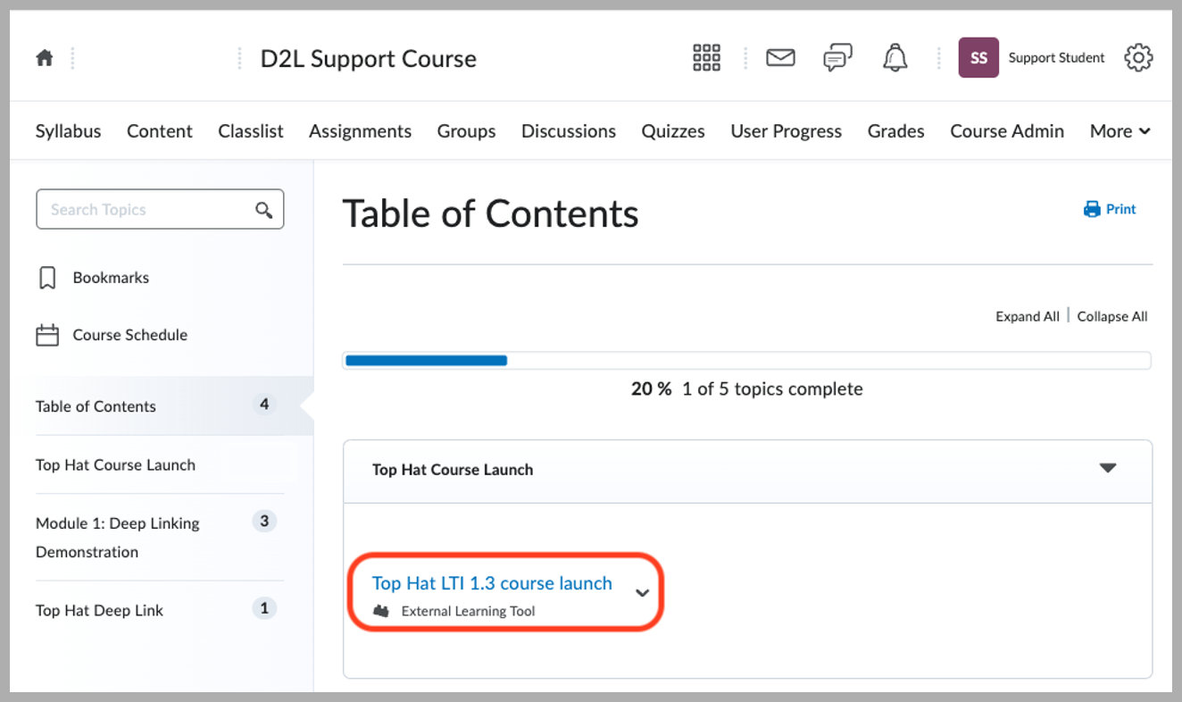 A screenshot of the D2L Brightspace navigation bar with the 'Content' tab highlighted in the top menu.