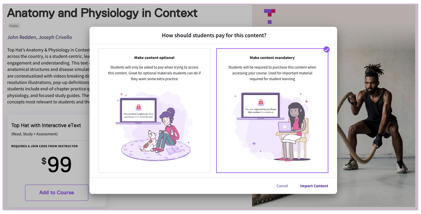 The setup screen where educators choose between Mandatory or Optional student access.