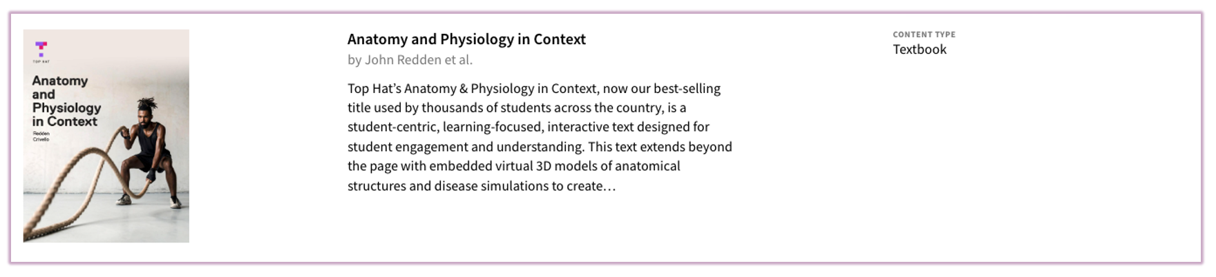 An example of a Catalog content card showing author details and student pricing.
