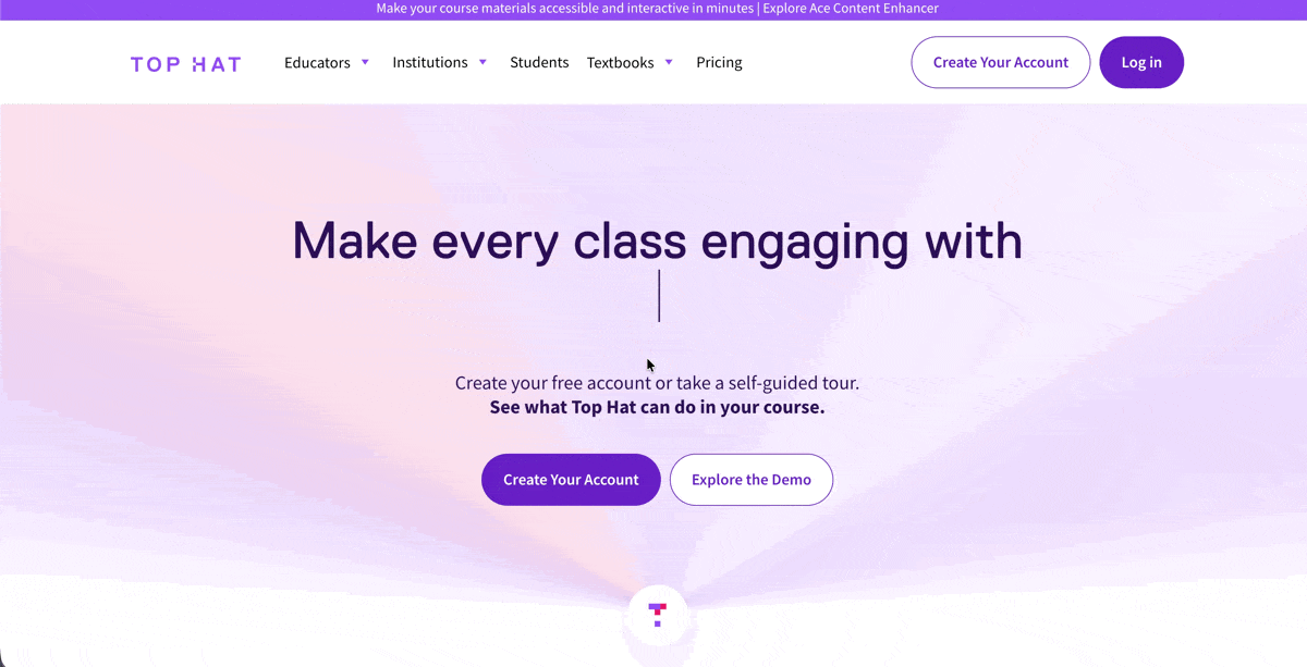 Animated walkthrough showing the selection of the educator option on the Top Hat signup page.