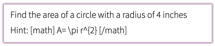 An example of the classic question editor showing the math shortcodes being used in a question stem.