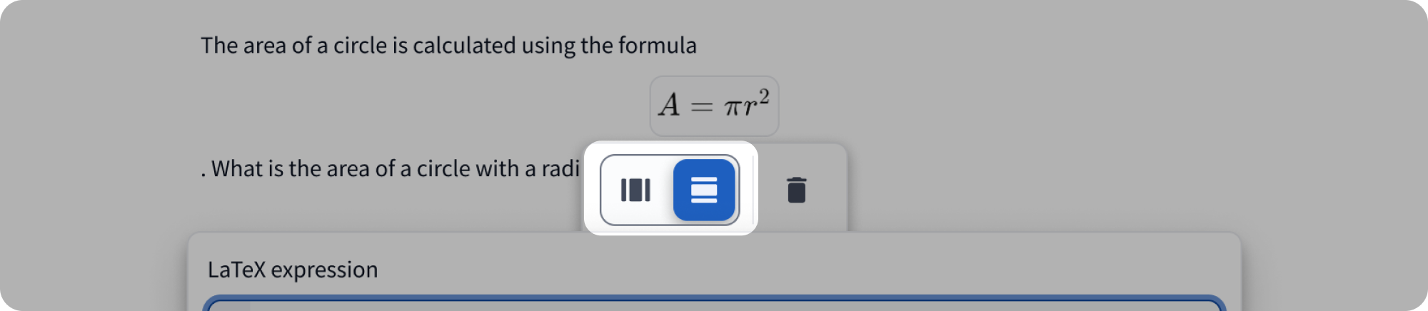 The formatting menu showing options for Inline and Display modes.