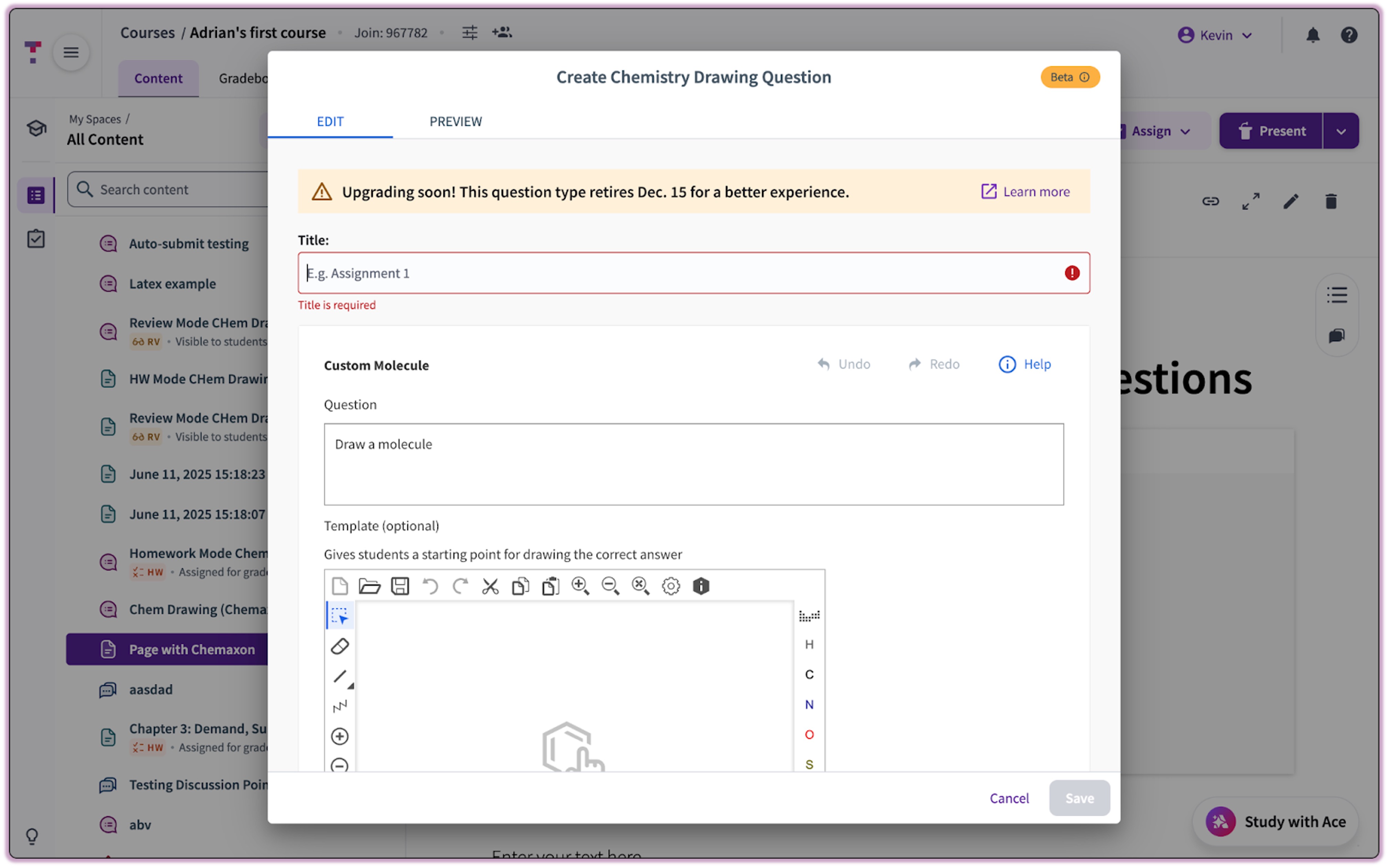 Deprecation Notice for Chemistry Drawing Questions Powered by MarvinJS