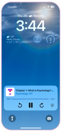 Smartphone lock screen displaying Top Hat audio playback controls.