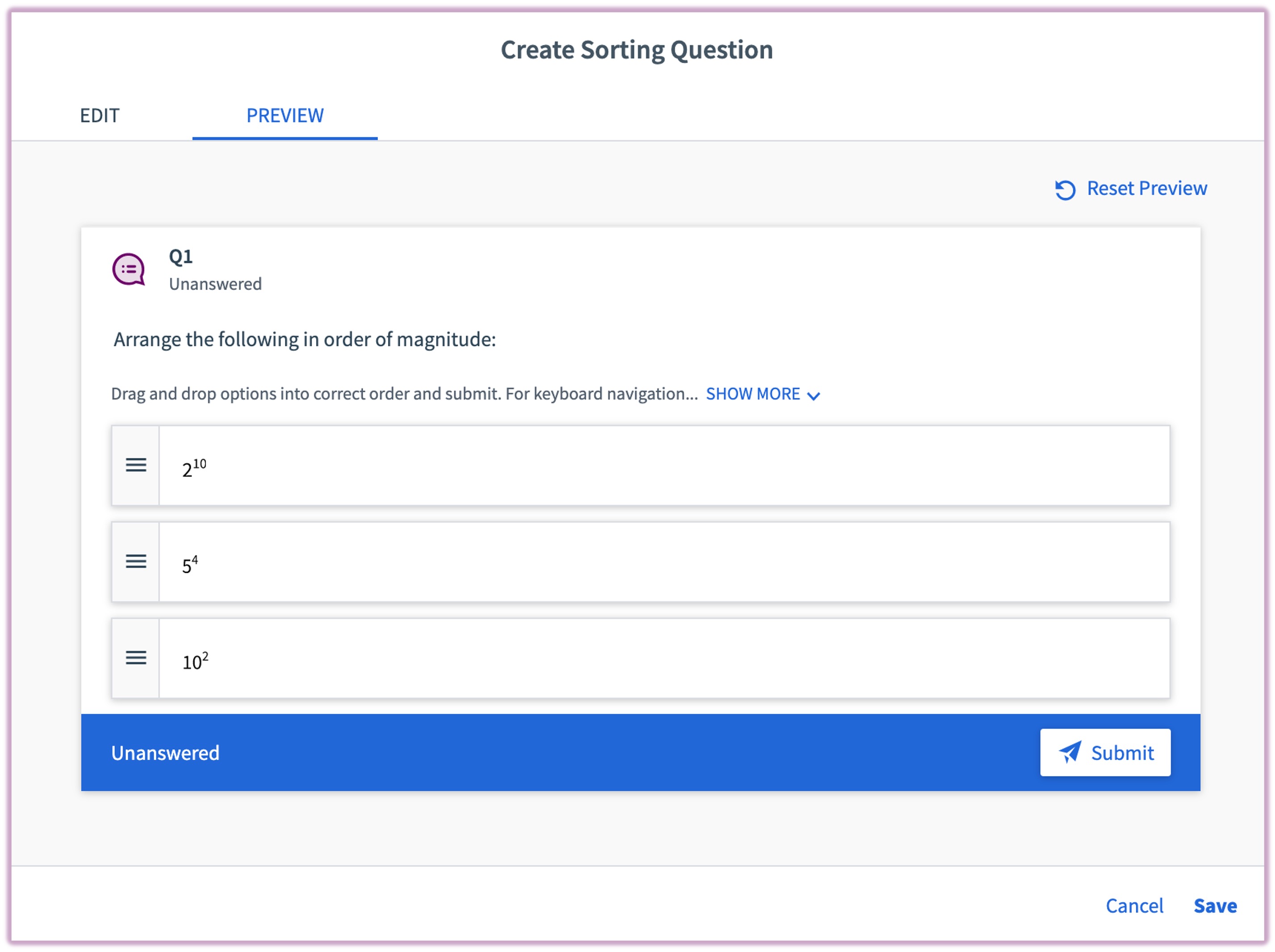 Educator: Sorting Questions