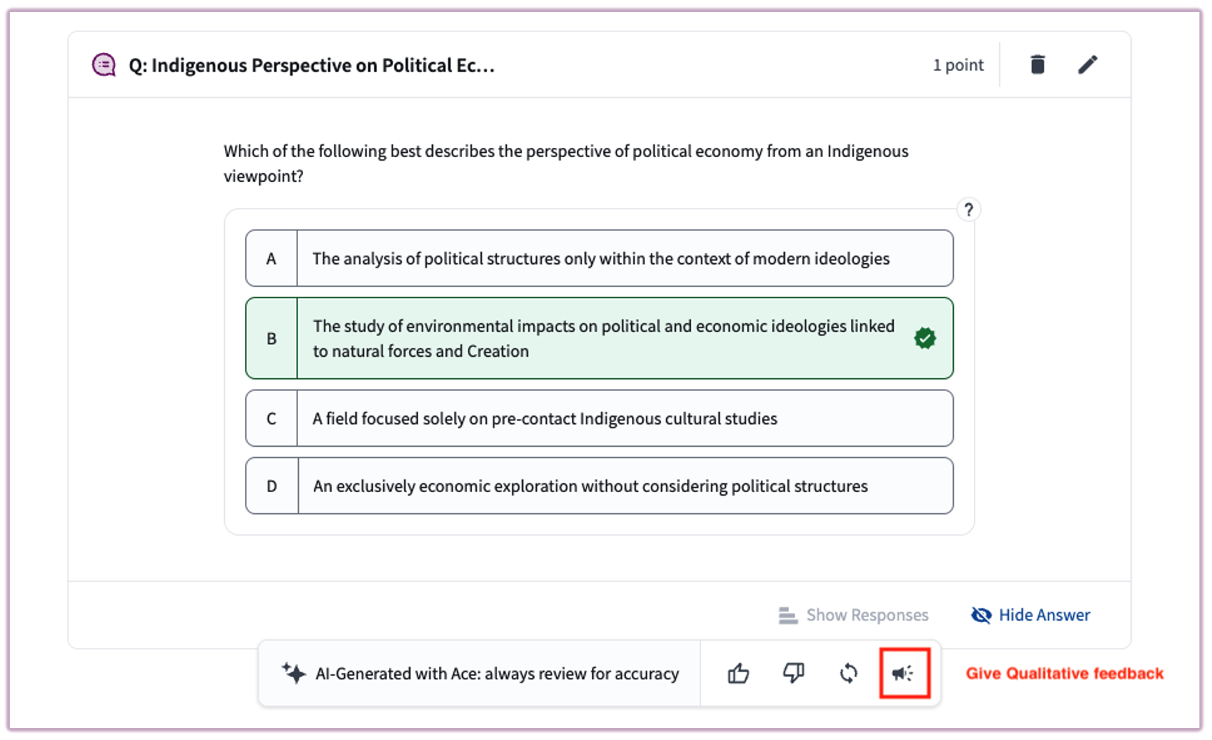 [Thumbs up/down feedback interface located above a generated question]