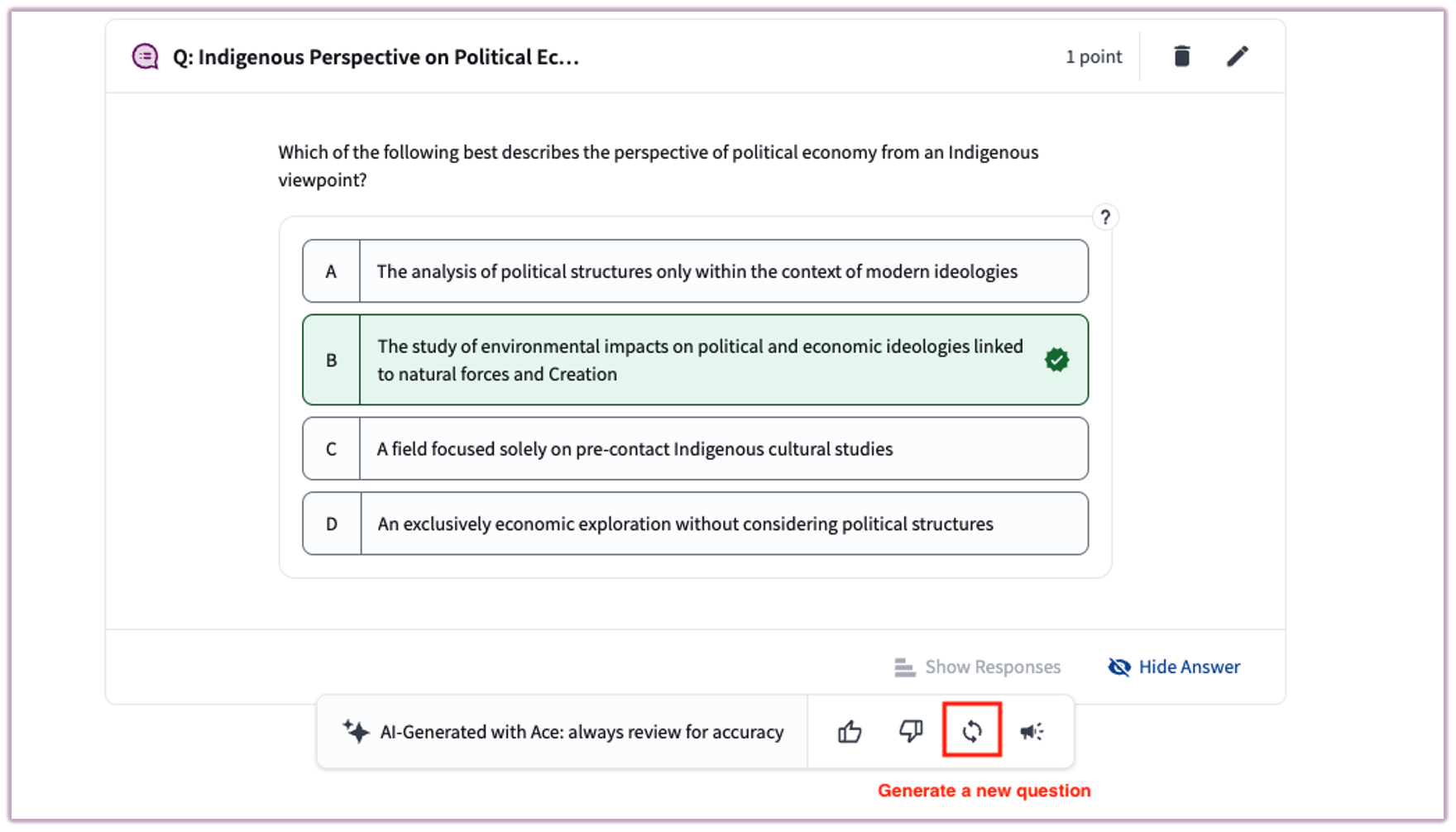 [Top Hat preview panel highlighting the Generate a new question button]