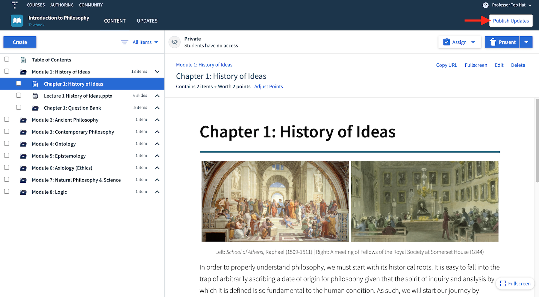 Educator: Updating a content pack in the Authoring Space