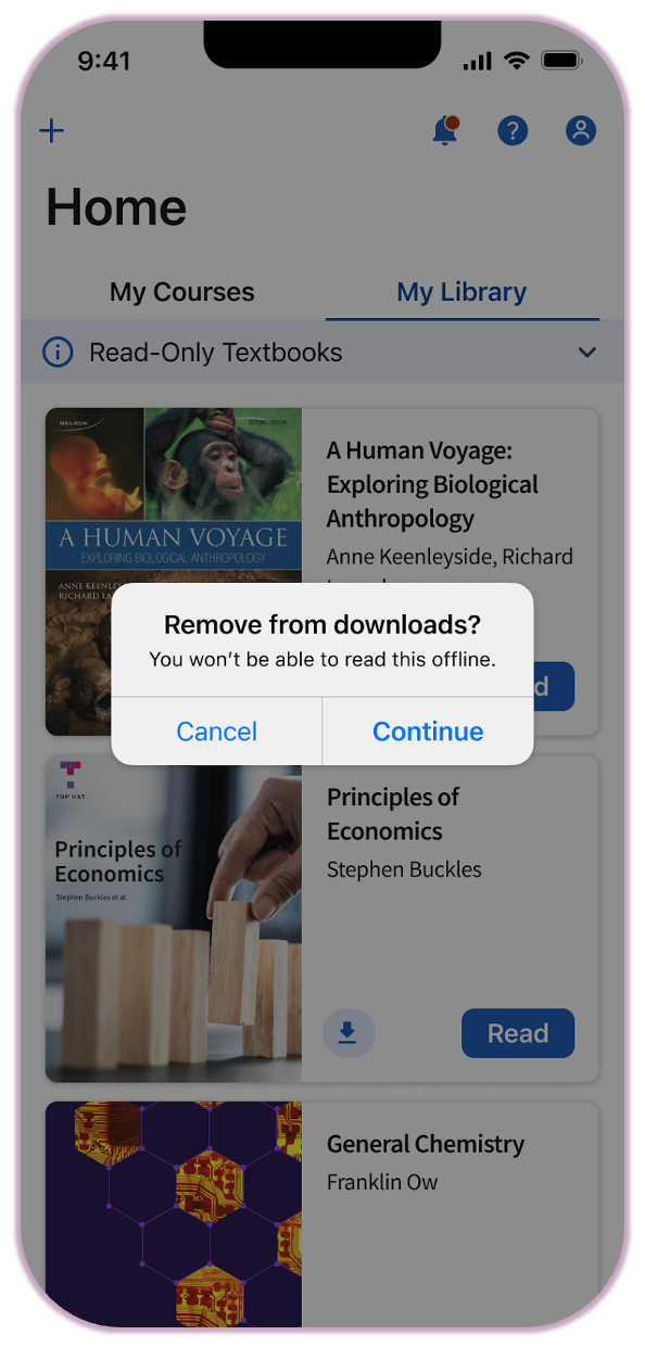 [Confirmation prompt asking the user if they want to remove the downloaded eText from their device]