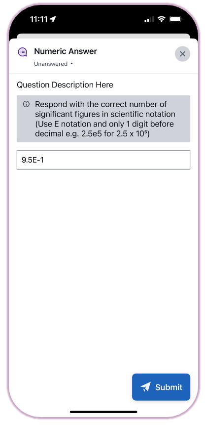 Numeric input field showing a keypad for entering numbers and decimals.