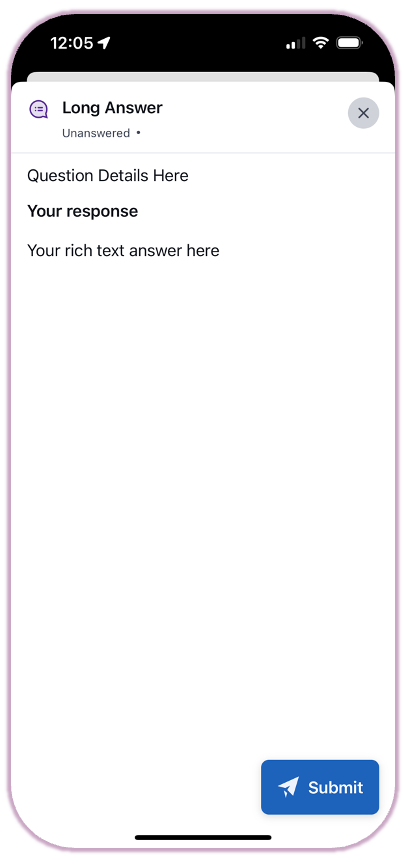 A large text box for multi-paragraph responses.
