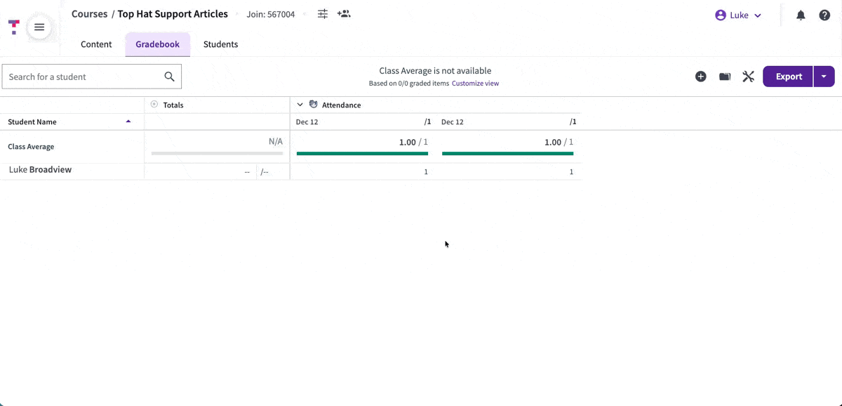 [GIF demonstrating how to delete attendance records from the column options menu]