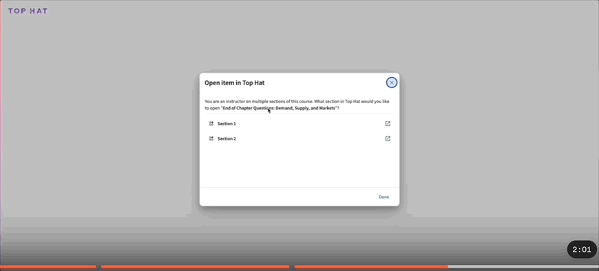[Animation of an instructor switching sections using the Top Hat active tab]