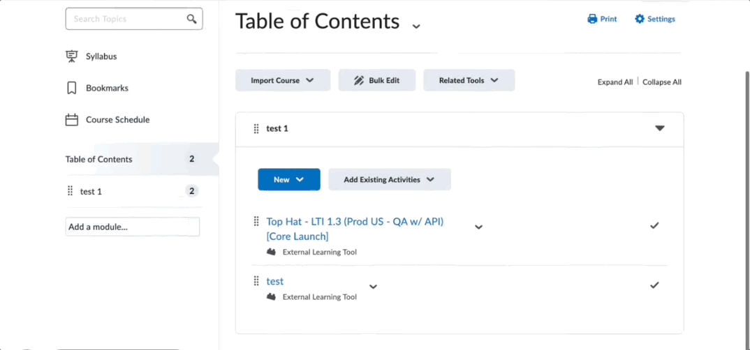 [Animation showing a coordinator using the Section Manager to switch between course sections]