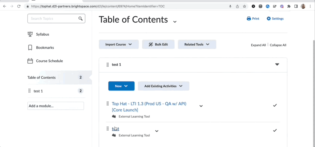 [Top Hat popup modal asking the instructor to select a specific section to view]