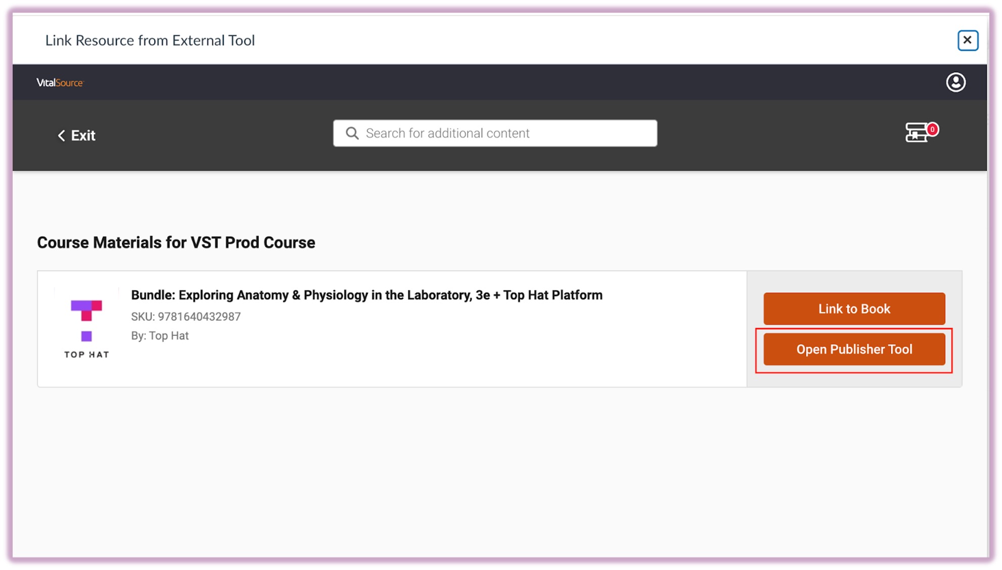 [VitalSource interface highlighting the Open Publisher Tool button]
