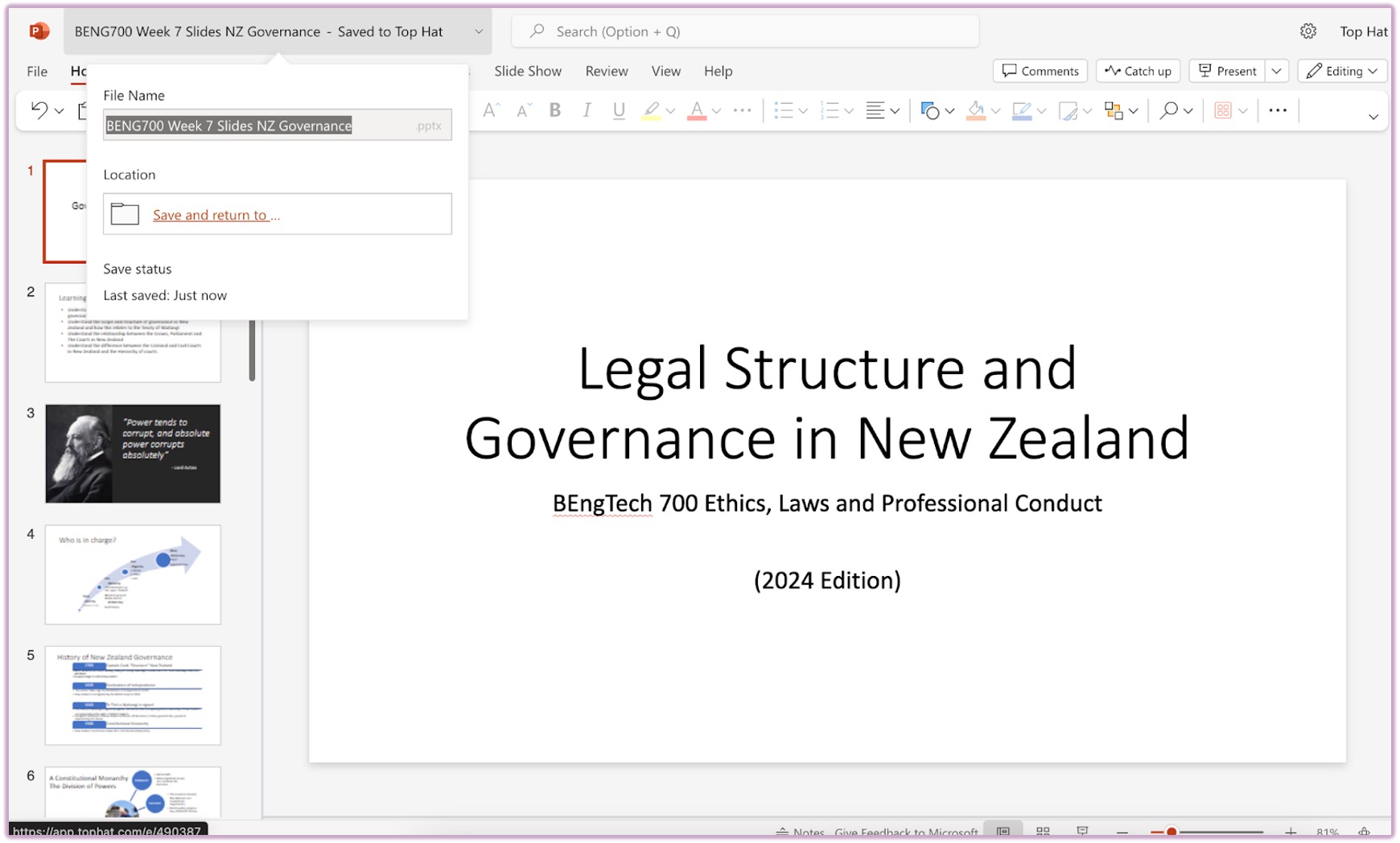 [PowerPoint Online interface showing a slide being edited]